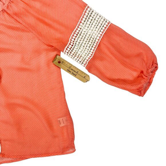 HAVE Embroidered Top Womens S Orange White Polka Dot Summer Boho Comfy Blouse - Picture 13 of 16